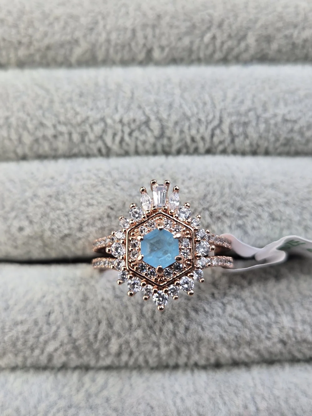 Size 8 Blue Topaz Rose Gold Tone Bomb Party Ring